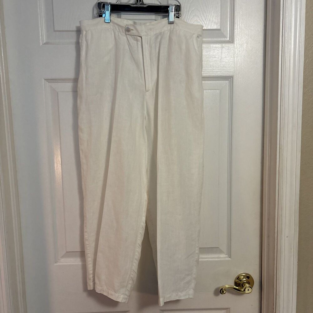 Vintage Chicos Linen Zip Up White Cropped Straight Leg Pants,  Size 2 (12-14)